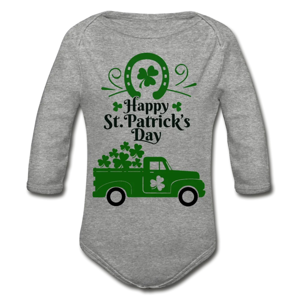 Happy St. Patrick's Day Organic Long Sleeve Baby Bodysuit