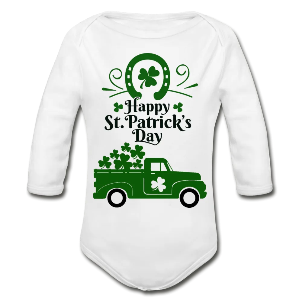 Happy St. Patrick's Day Organic Long Sleeve Baby Bodysuit