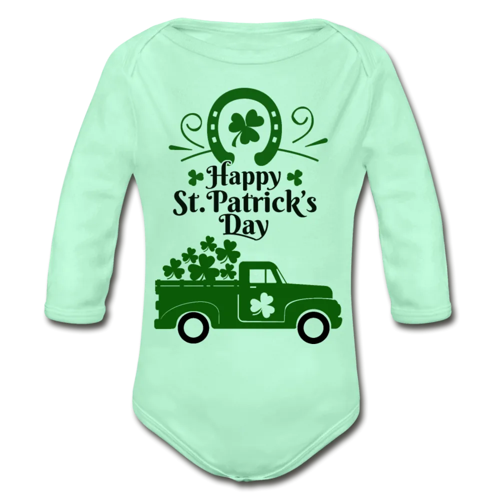 Happy St. Patrick's Day Organic Long Sleeve Baby Bodysuit