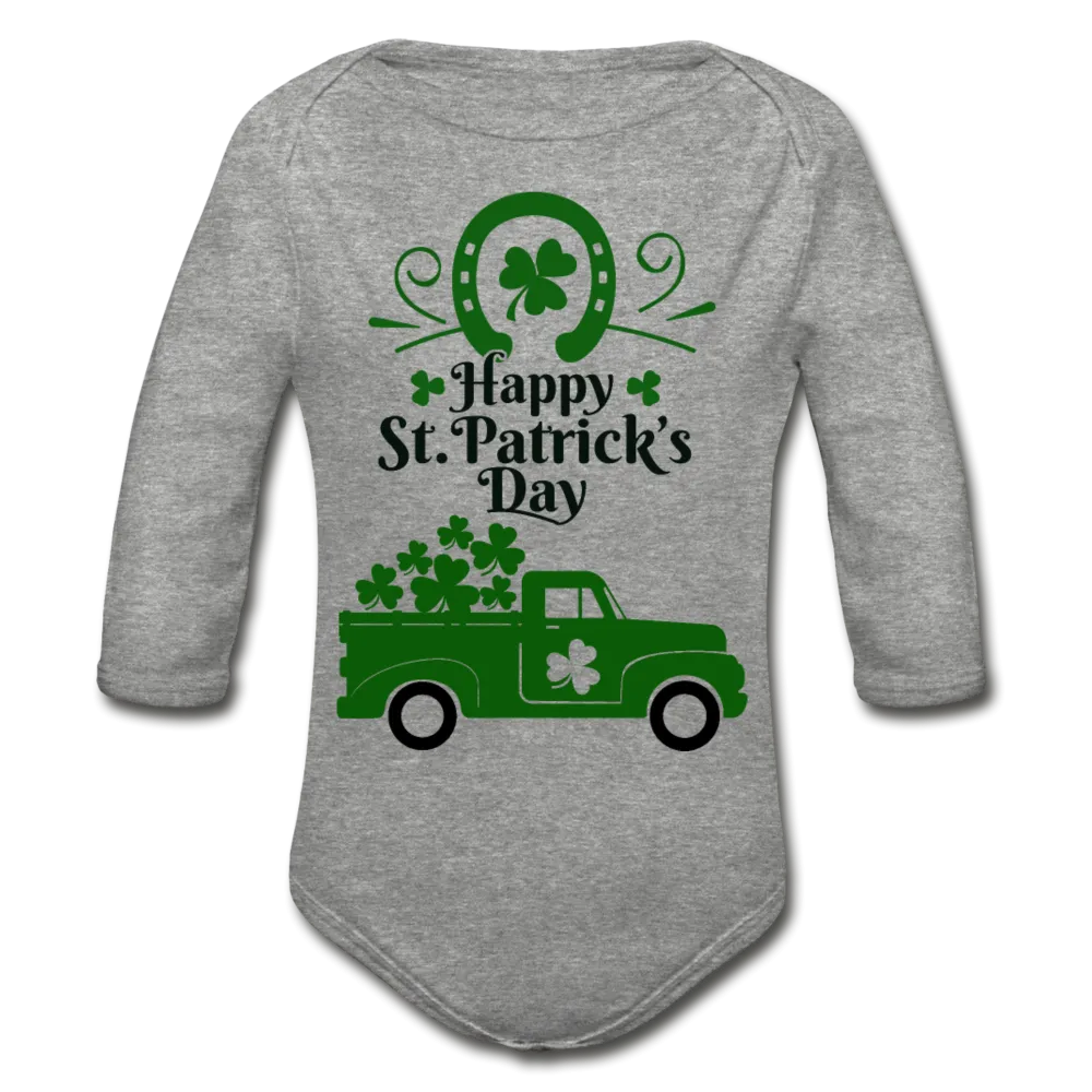 Happy St. Patrick's Day Organic Long Sleeve Baby Bodysuit
