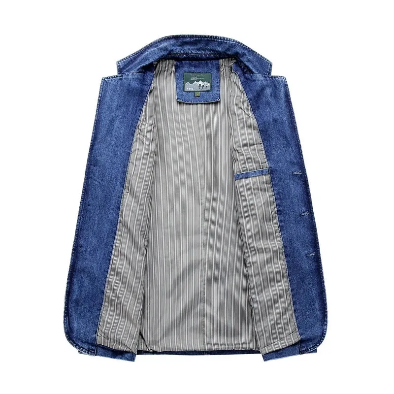 High Quality Men's Denim Blazers Male Coat Oversized Spring Autumn Fashion Casual Suit Jacket Men Clothing Outerwear 4xl B2GZ01