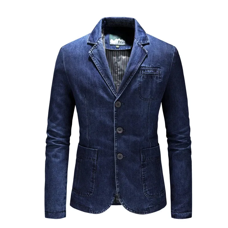 High Quality Men's Denim Blazers Male Coat Oversized Spring Autumn Fashion Casual Suit Jacket Men Clothing Outerwear 4xl B2GZ01