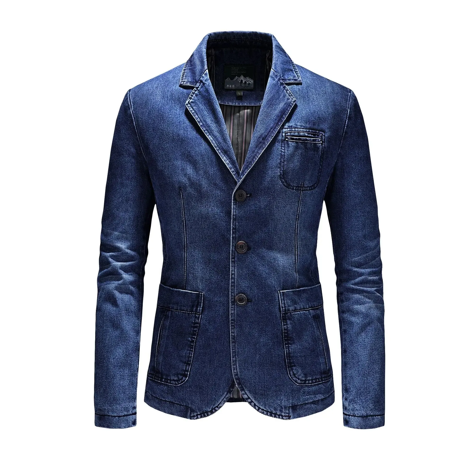 High Quality Men's Denim Blazers Male Coat Oversized Spring Autumn Fashion Casual Suit Jacket Men Clothing Outerwear 4xl B2GZ01