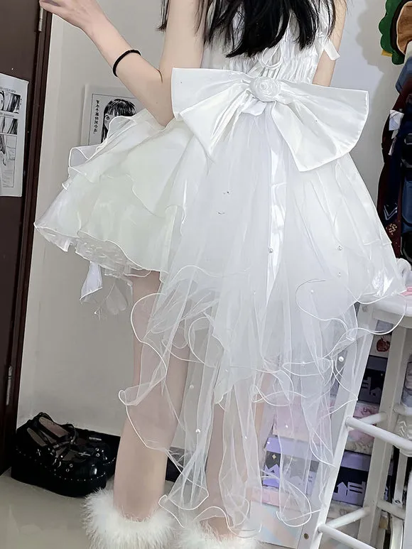 Hime Lolita Dress Ivory Off-Shoulder Layered Chiffon Skirt Bow Sweet Lolita Jumper