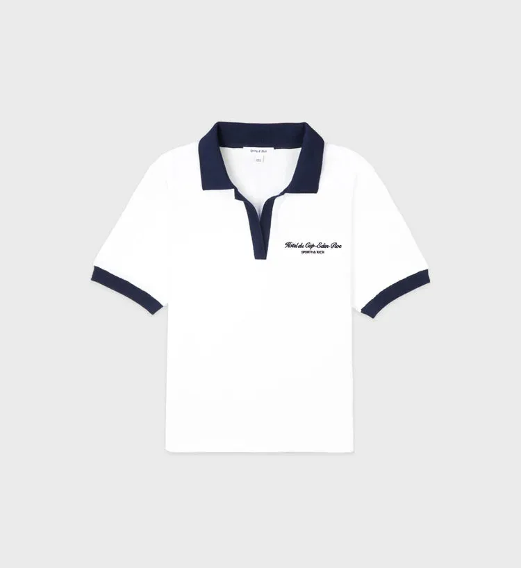 Hotel du Cap Cursive Terry Polo - White/Navy