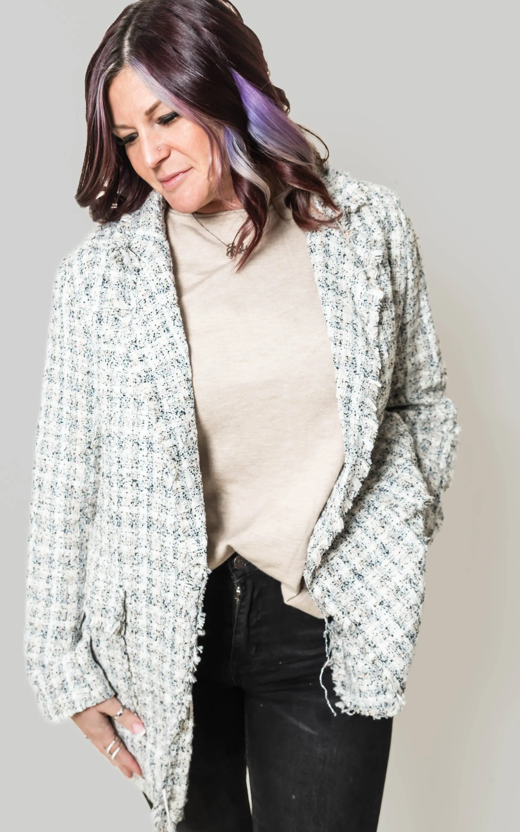 Ivory Oversized Tweed Blazer - Final Sale