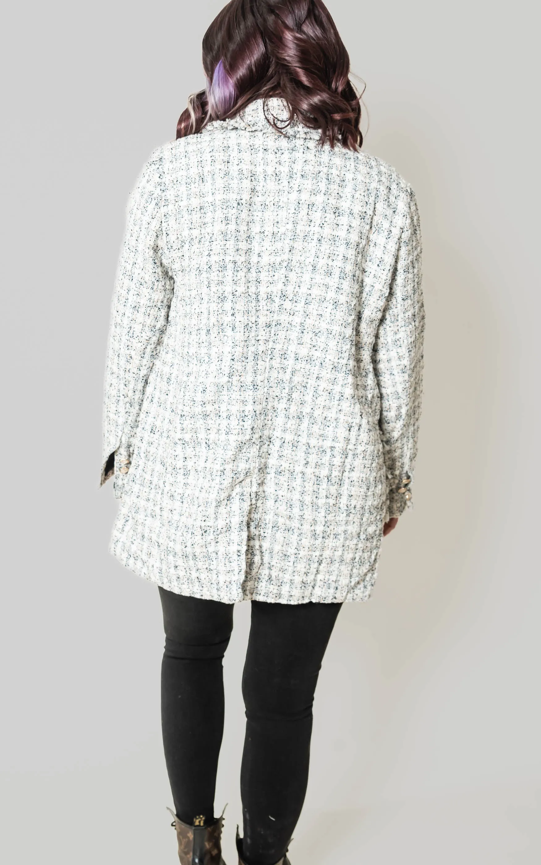 Ivory Oversized Tweed Blazer - Final Sale