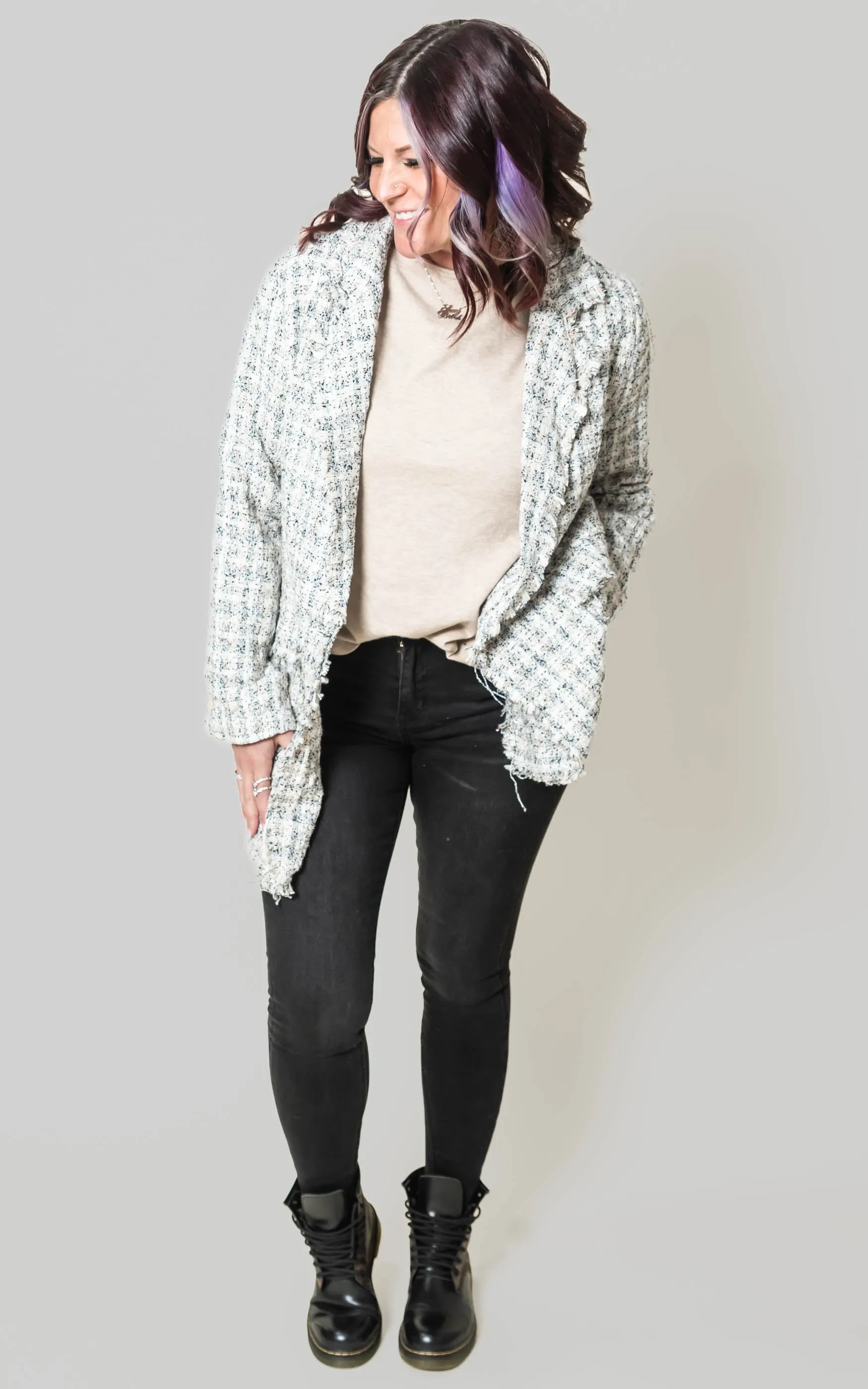 Ivory Oversized Tweed Blazer - Final Sale
