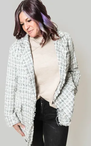 Ivory Oversized Tweed Blazer - Final Sale