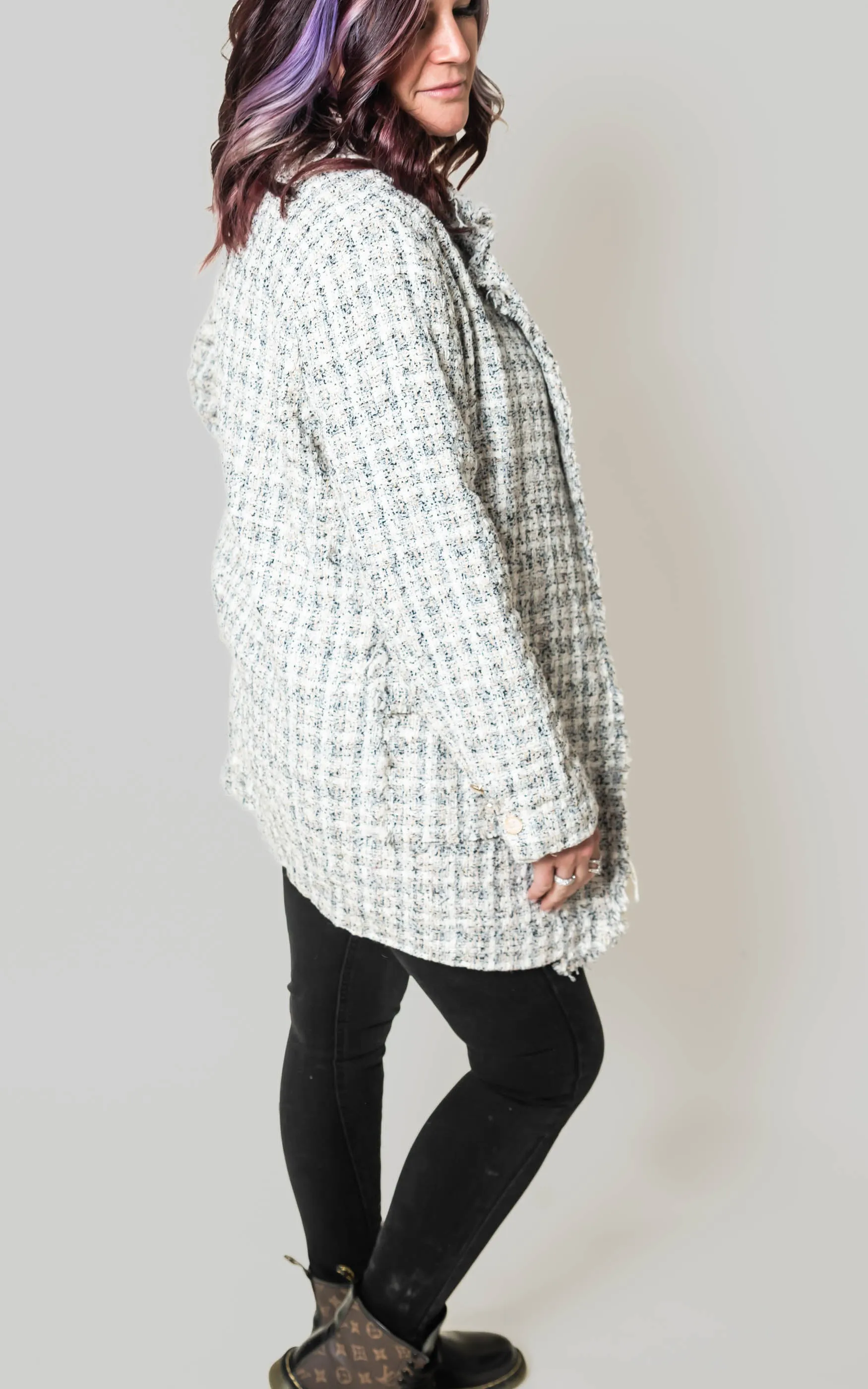 Ivory Oversized Tweed Blazer - Final Sale