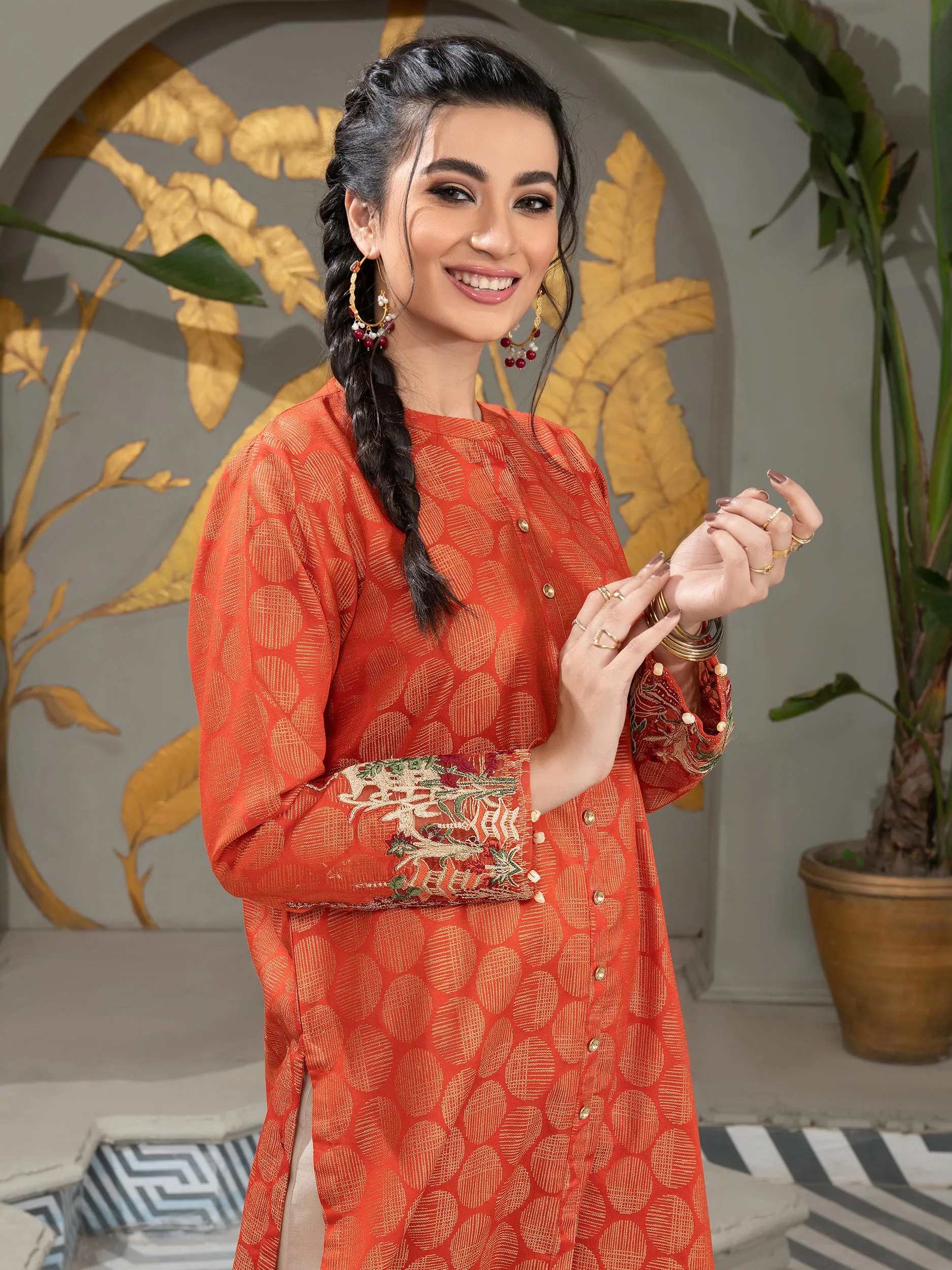 Jacquard Shirt-Embroidered (Unstitched) | Lime Light Women Eid Collection 2023