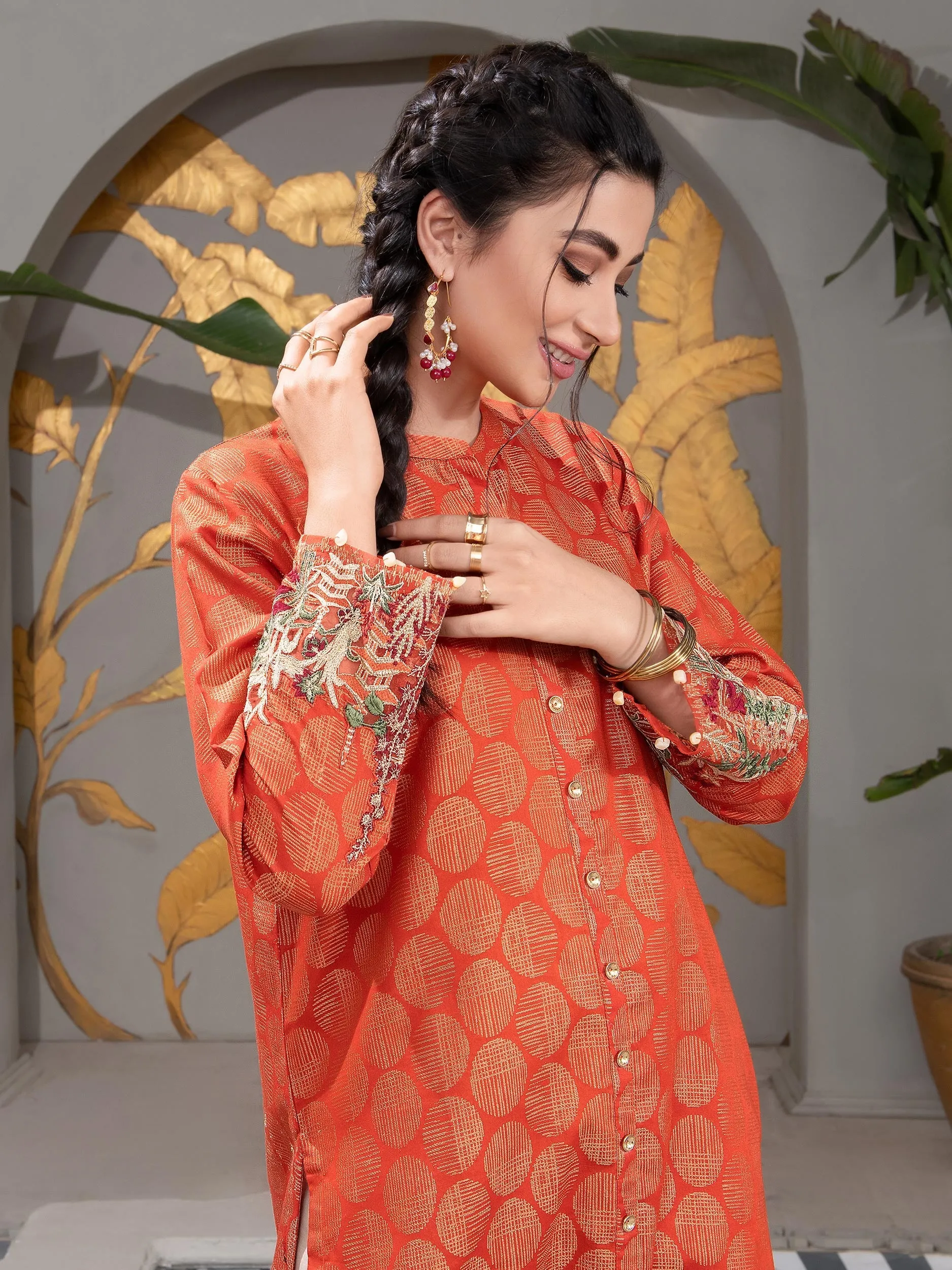 Jacquard Shirt-Embroidered (Unstitched) | Lime Light Women Eid Collection 2023