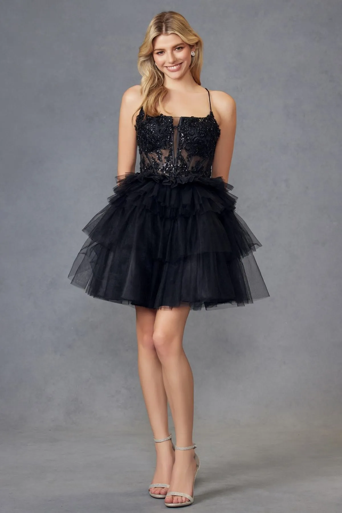Juliet JT935K Dress Corset Top Tulle Ruffle Cocktail Skirt