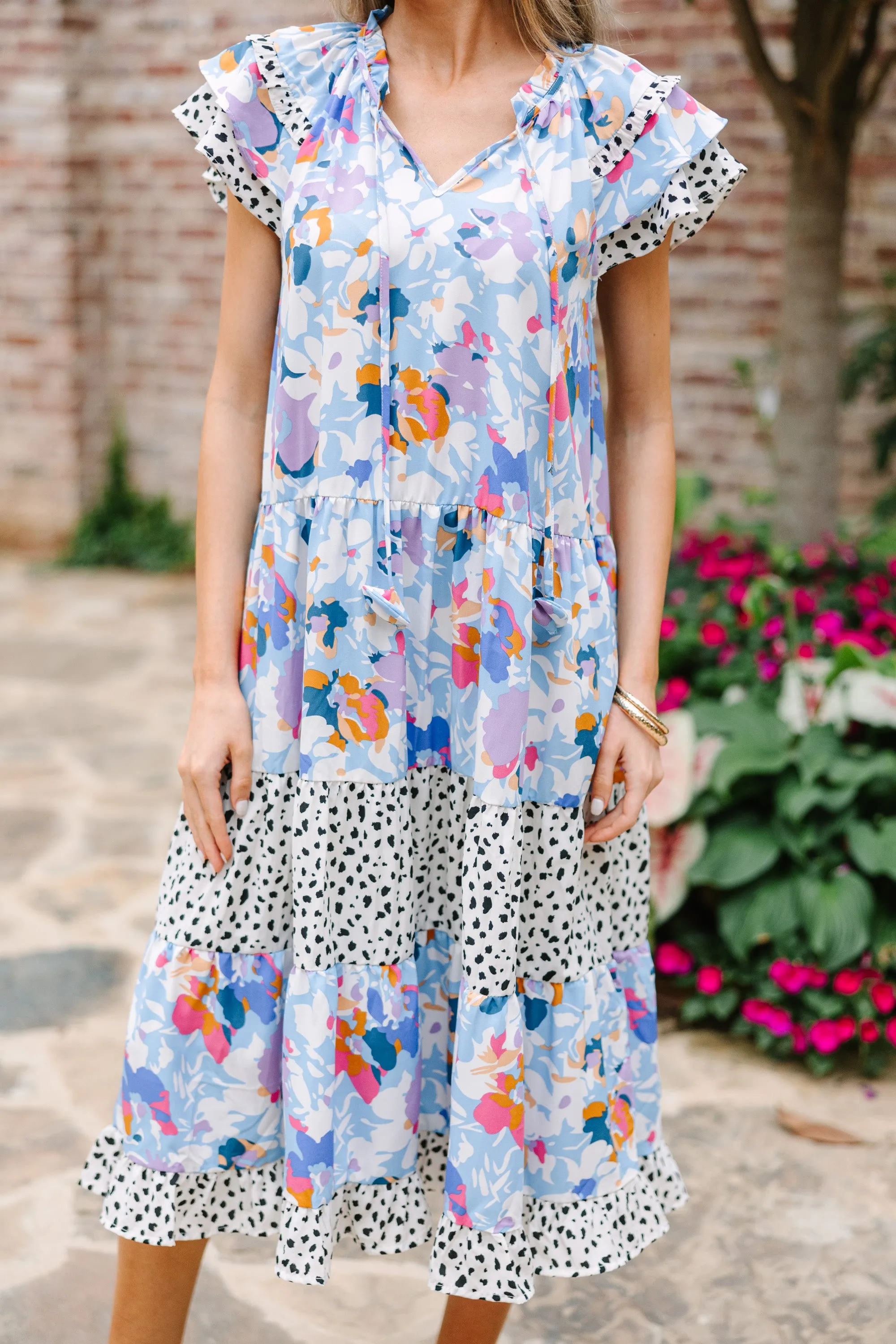 Just Right Light Blue Floral Midi Dress