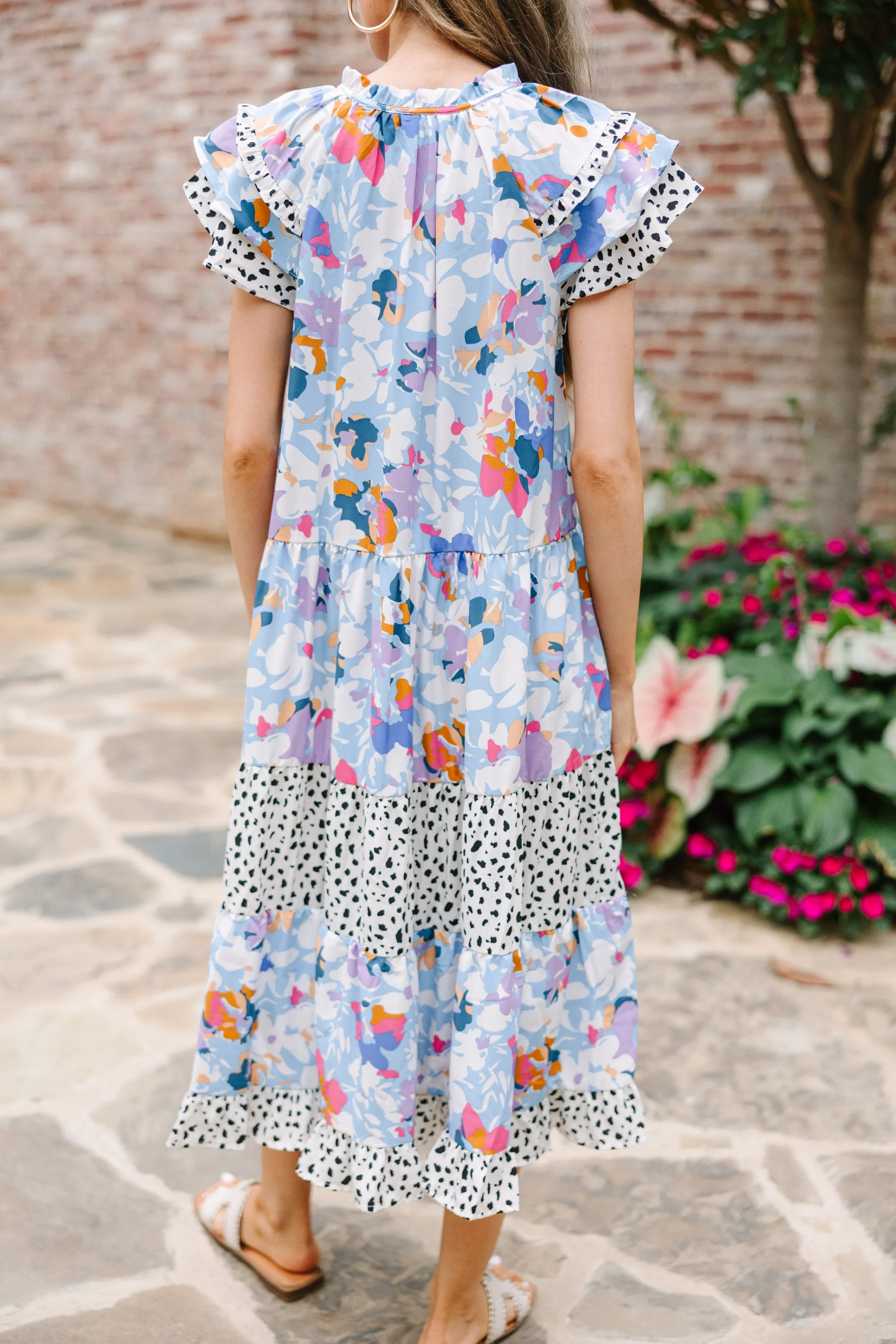 Just Right Light Blue Floral Midi Dress