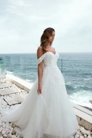 Lace Off-the-shoulder Princess Wedding Gown Tulle Skirt