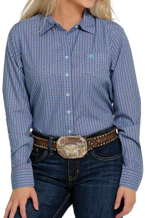 LADIES LIGHT BLUE ARENAFLEX CINCH LONG SLEEVE SHIRT