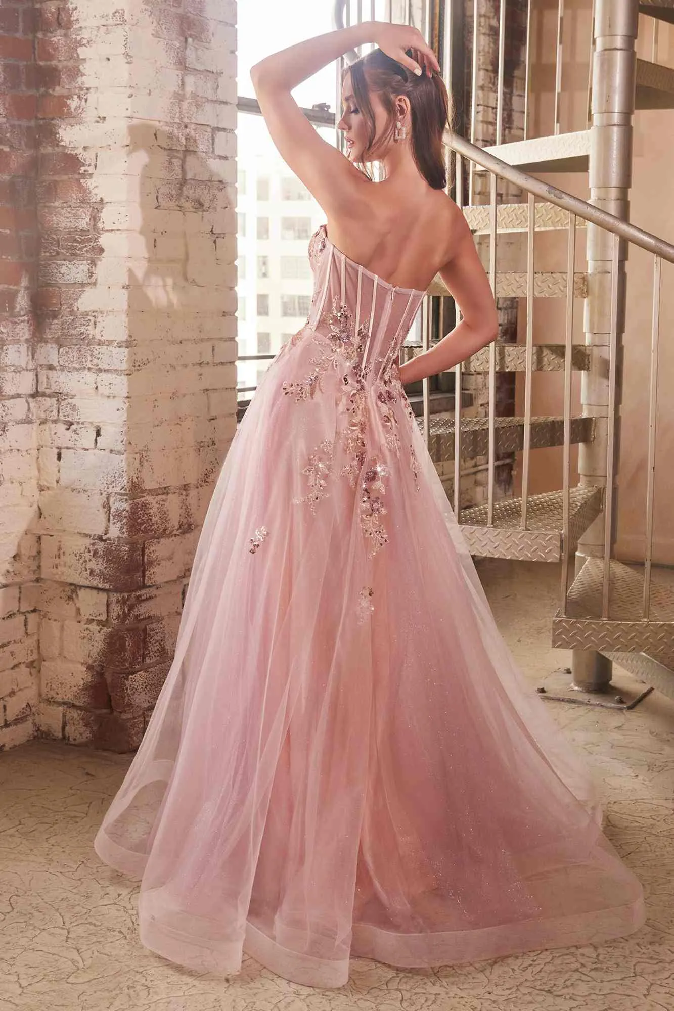 Ladivine CB142 Long Strapless Plunging Neckline Layered Tulle Ballgown