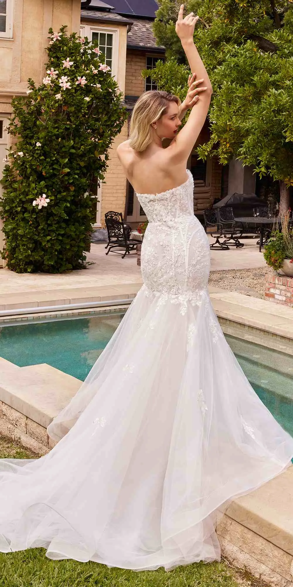 Ladivine CD858W Long Strapless Mermaid Dress Removable Sleeves