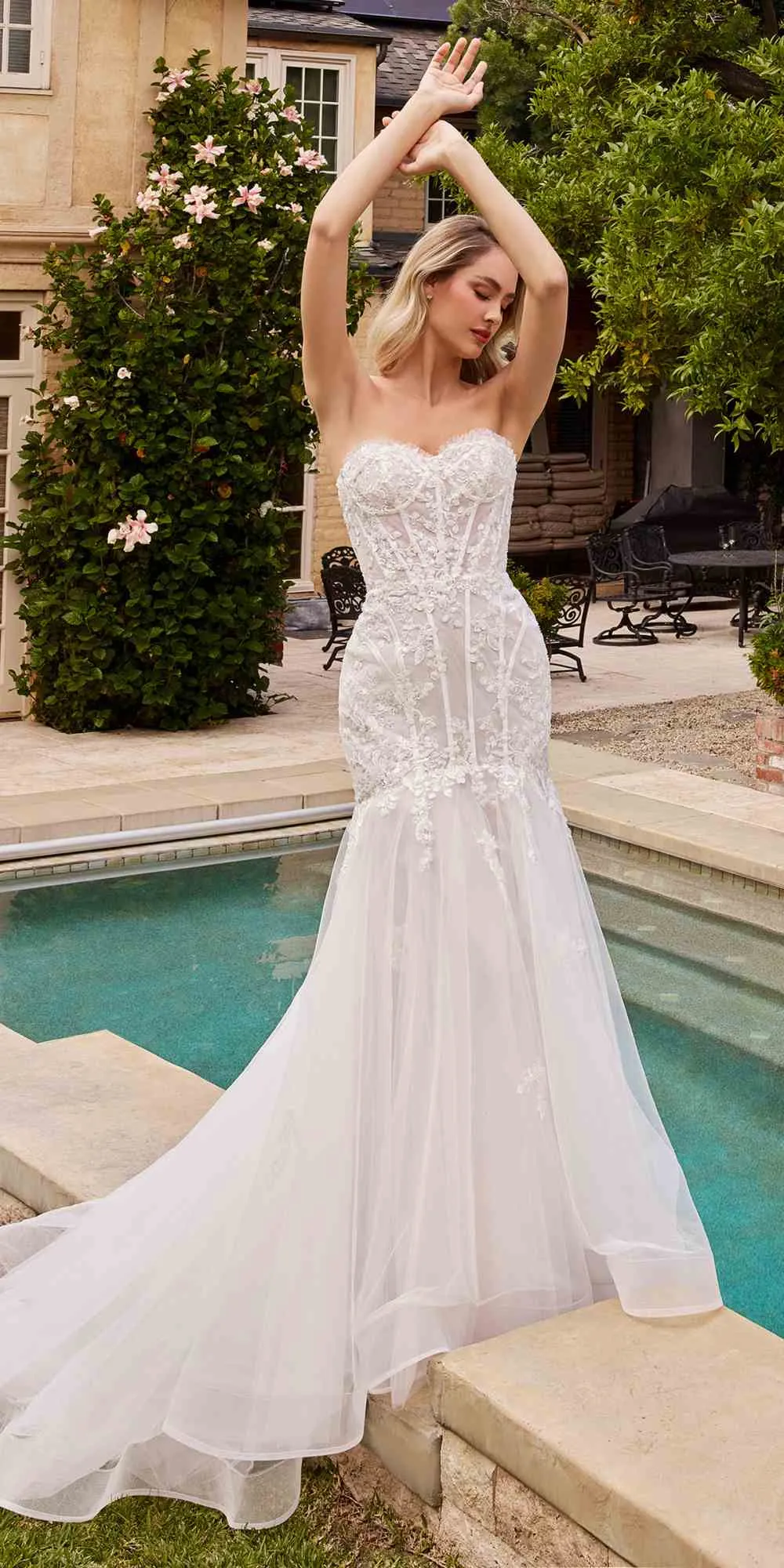 Ladivine CD858W Long Strapless Mermaid Dress Removable Sleeves