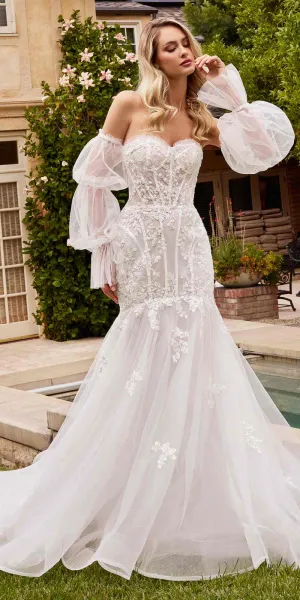 Ladivine CD858W Long Strapless Mermaid Dress Removable Sleeves
