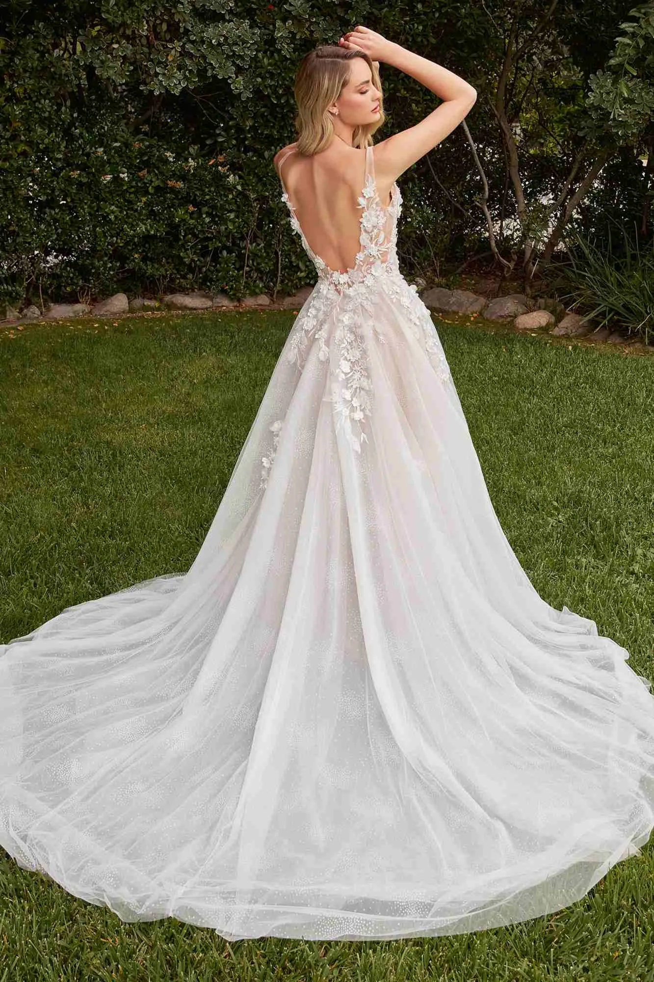 Ladivine CDS436W Long A-Line Ball Wedding Gown Removable Long Sleeves