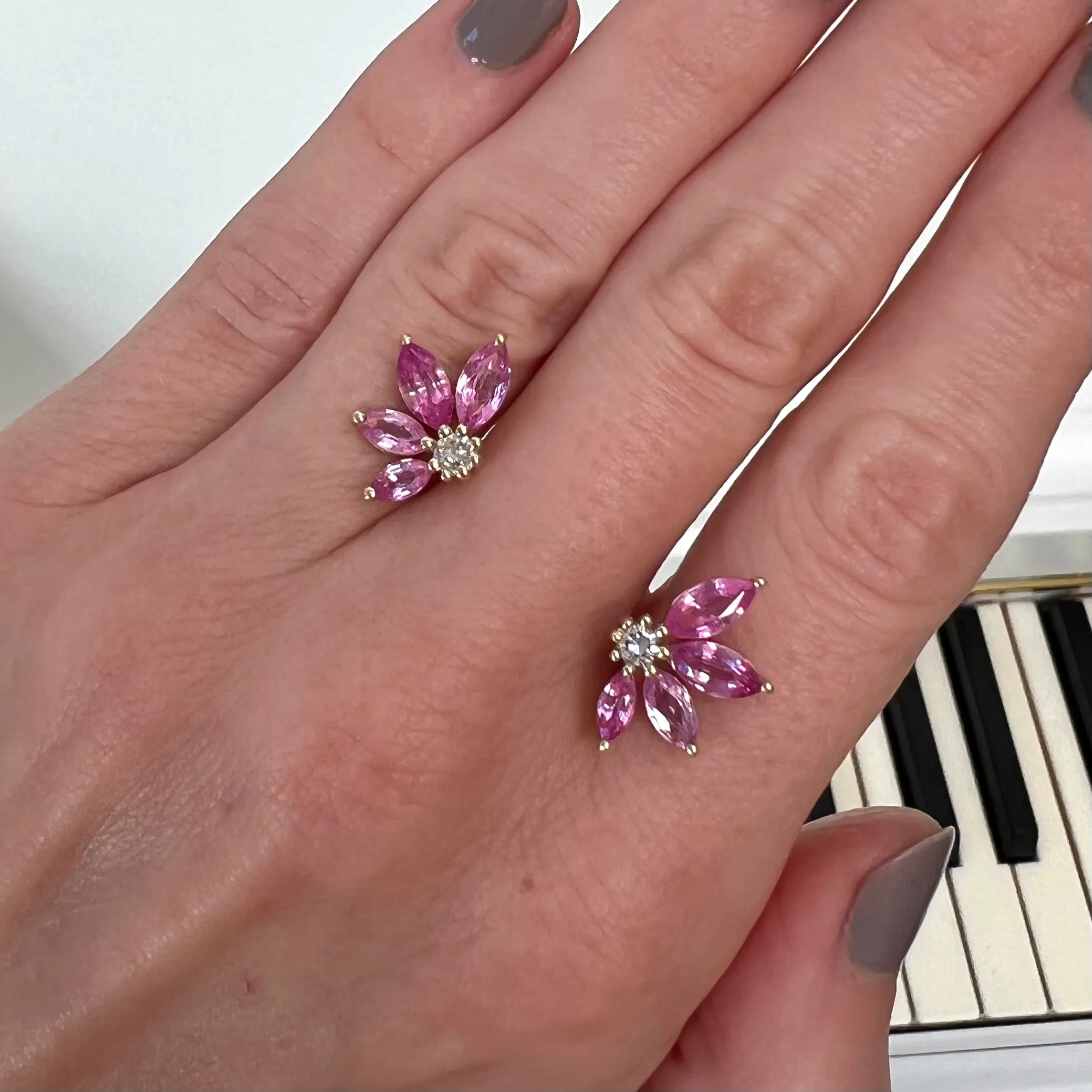 Large Pink Half Daisy Earrings