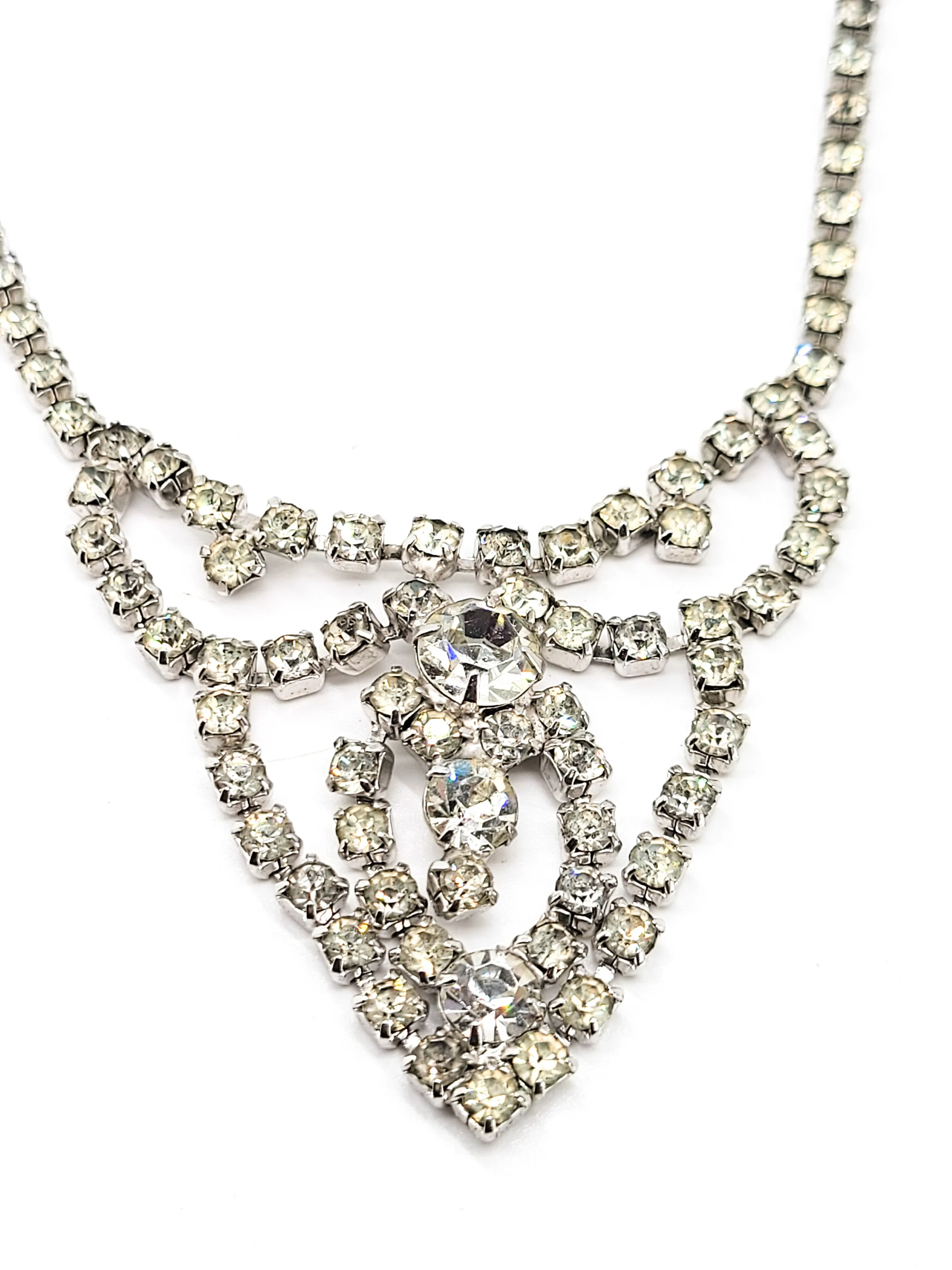 Large Scalloped clear rhinestone vintage bib choker necklace