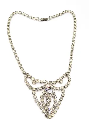 Large Scalloped clear rhinestone vintage bib choker necklace