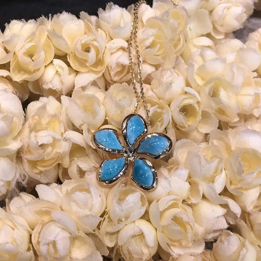 Larimar Sunrise Plumeria Pendant