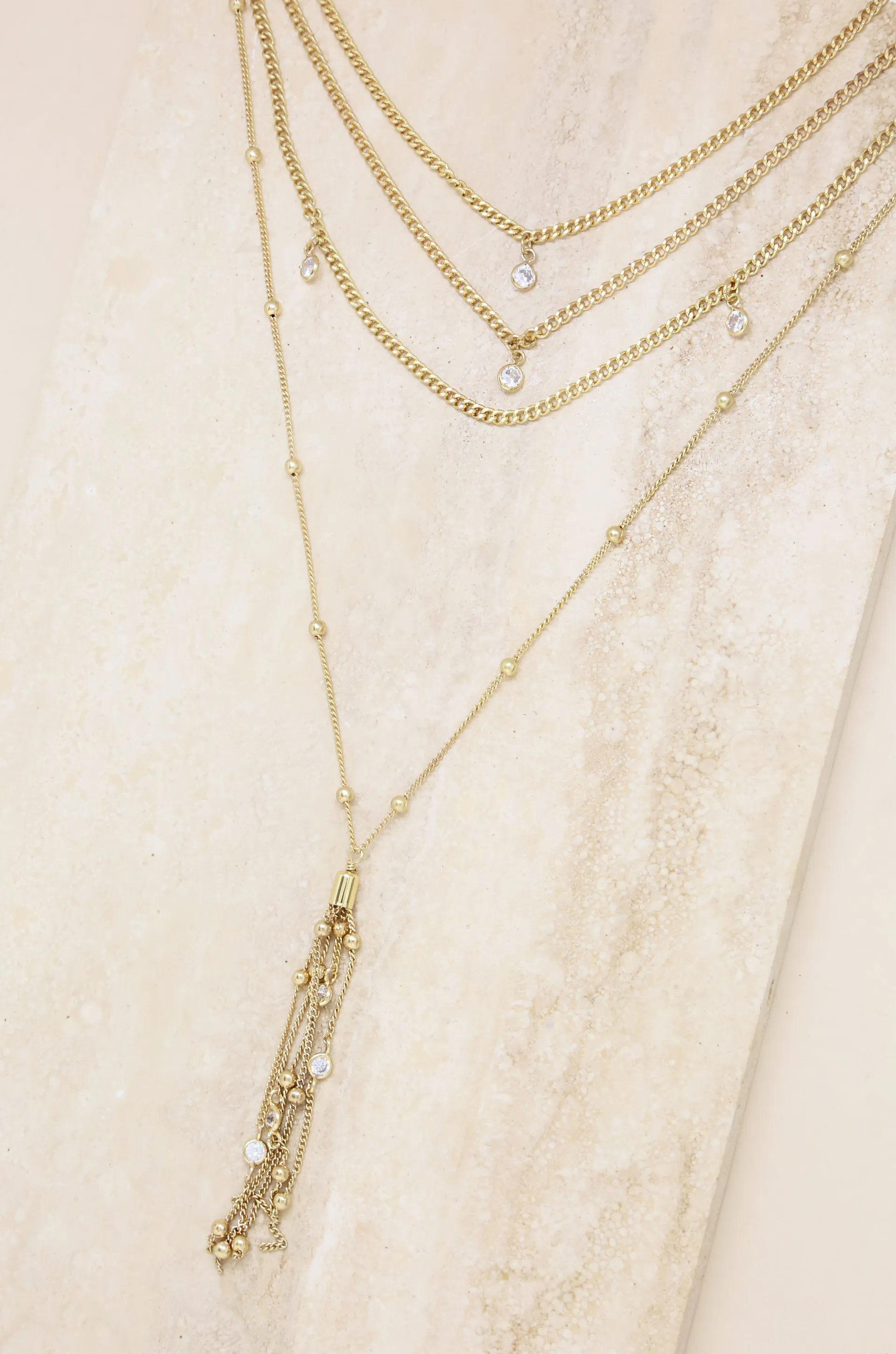 Layered Chain Drop Tassel Necklace
