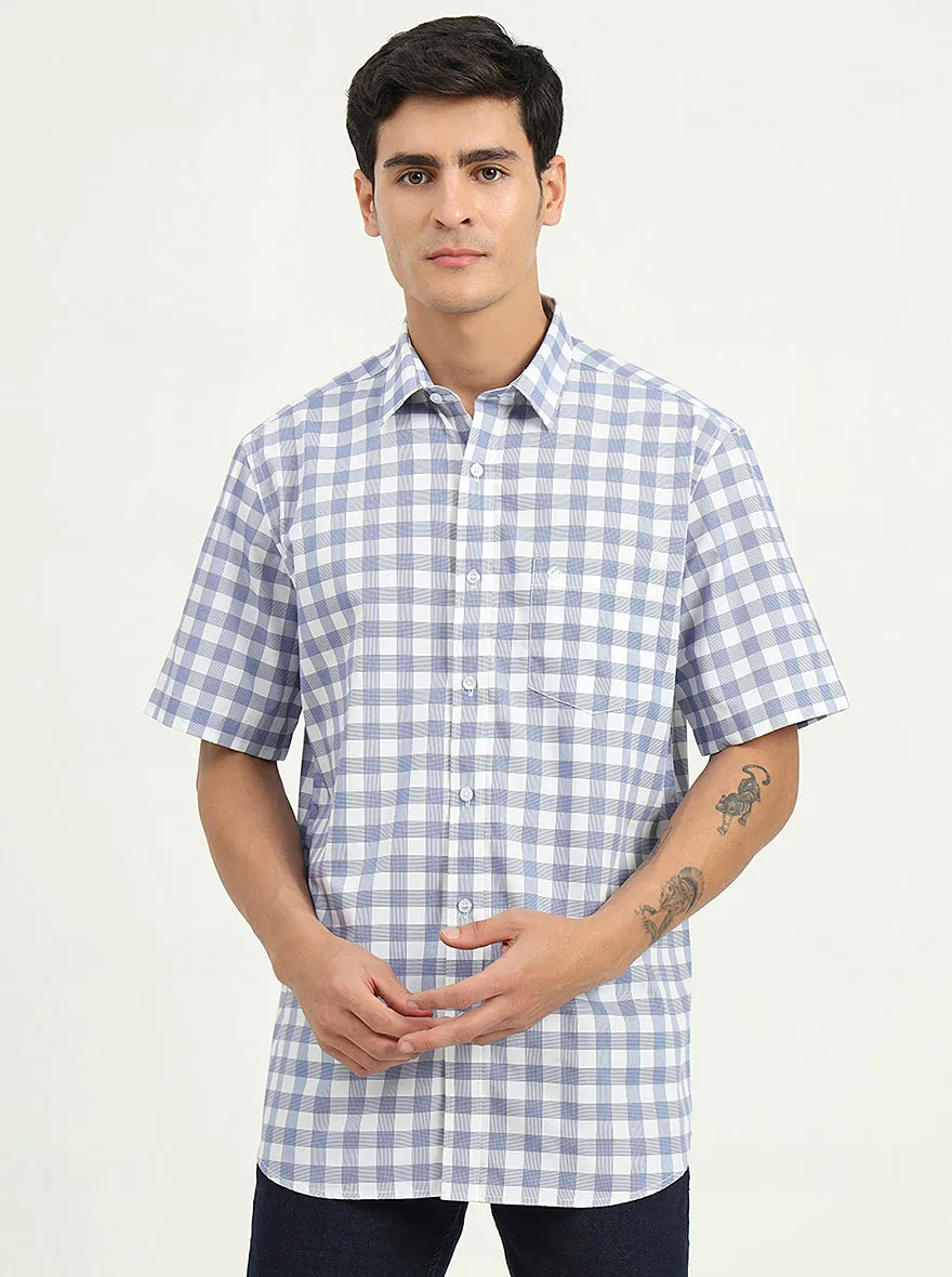 Light Blue Checked Slim Fit Semi Casual Shirt | Greenfibre
