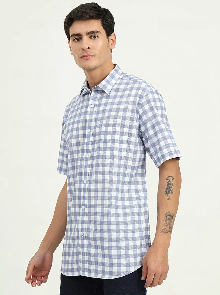 Light Blue Checked Slim Fit Semi Casual Shirt | Greenfibre