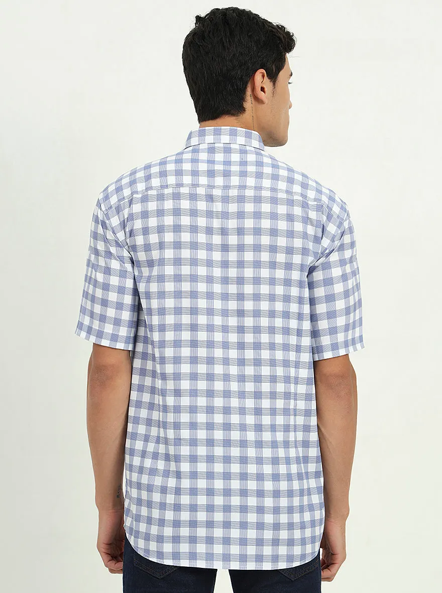 Light Blue Checked Slim Fit Semi Casual Shirt | Greenfibre
