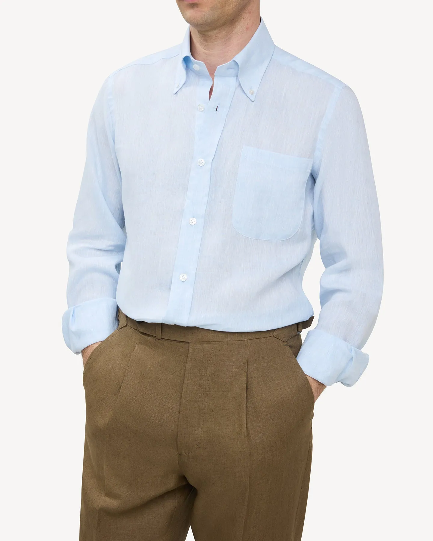Light Blue Linen Button Down Shirt