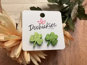 Light Green Glitter Shamrock Earrings