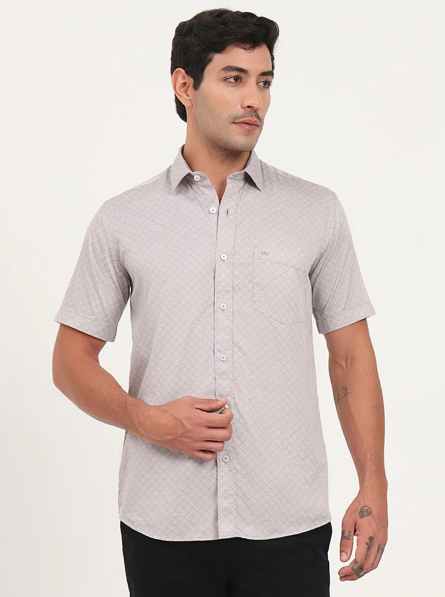 Light Pink Printed Slim Fit Semi Casual Shirt | JadeBlue