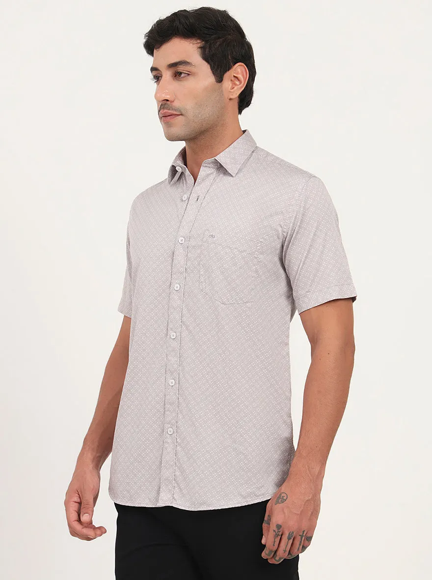 Light Pink Printed Slim Fit Semi Casual Shirt | JadeBlue