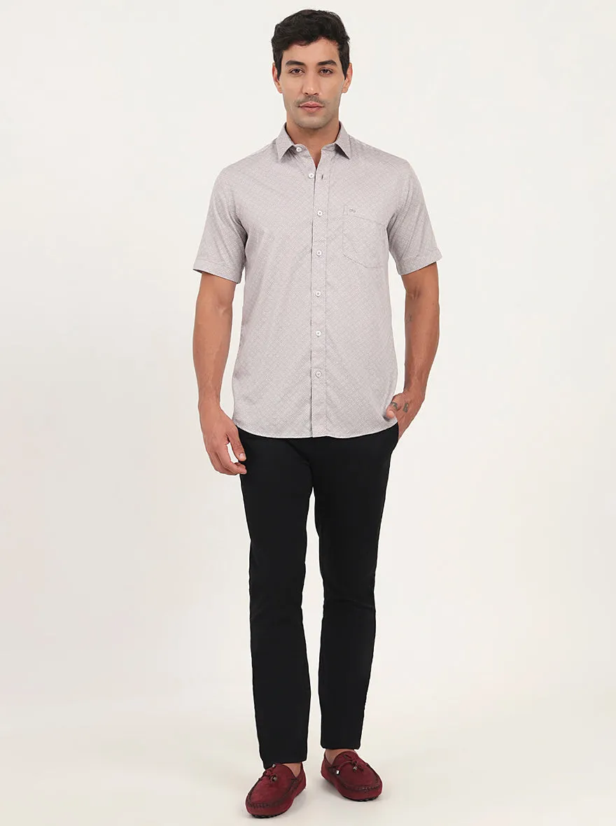 Light Pink Printed Slim Fit Semi Casual Shirt | JadeBlue