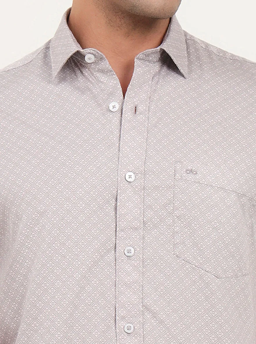 Light Pink Printed Slim Fit Semi Casual Shirt | JadeBlue