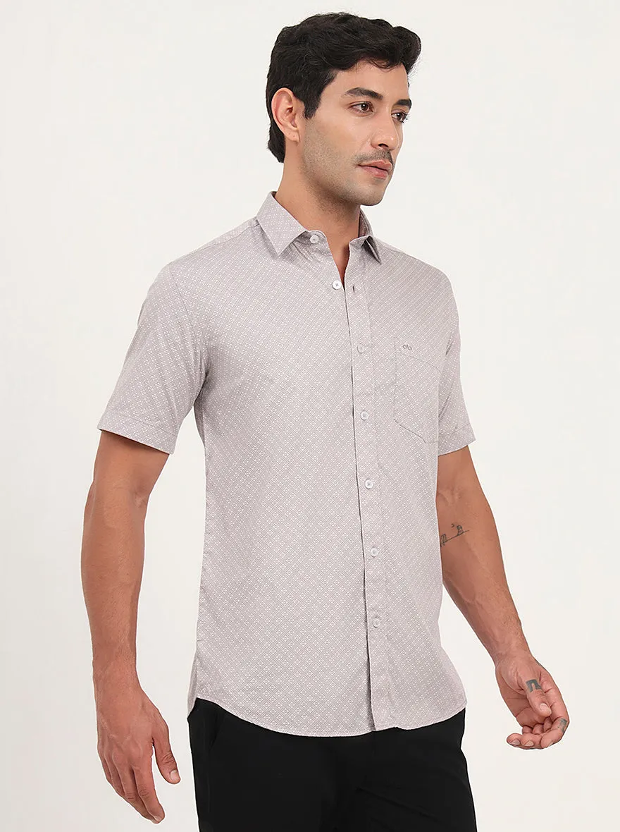 Light Pink Printed Slim Fit Semi Casual Shirt | JadeBlue