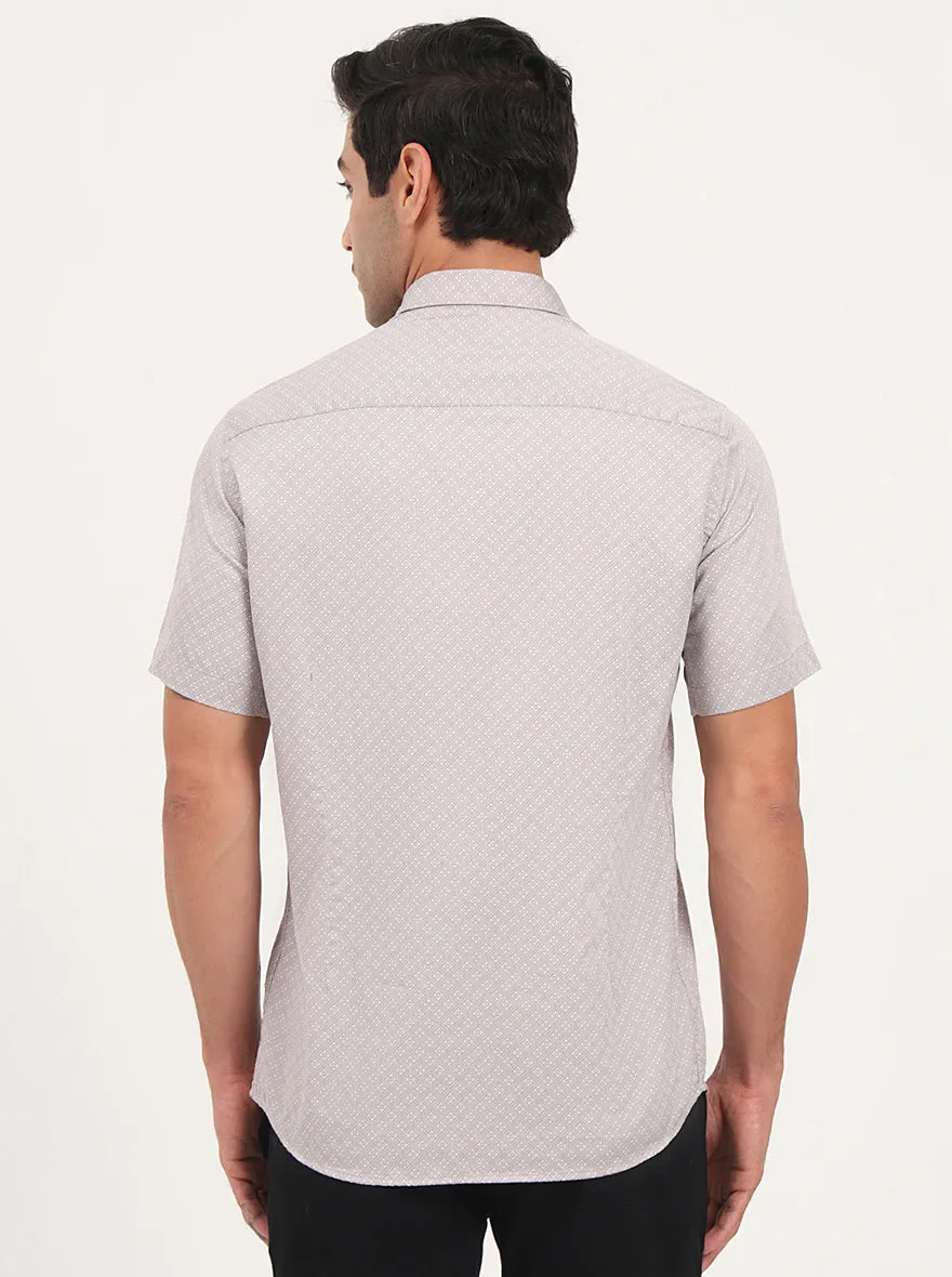 Light Pink Printed Slim Fit Semi Casual Shirt | JadeBlue