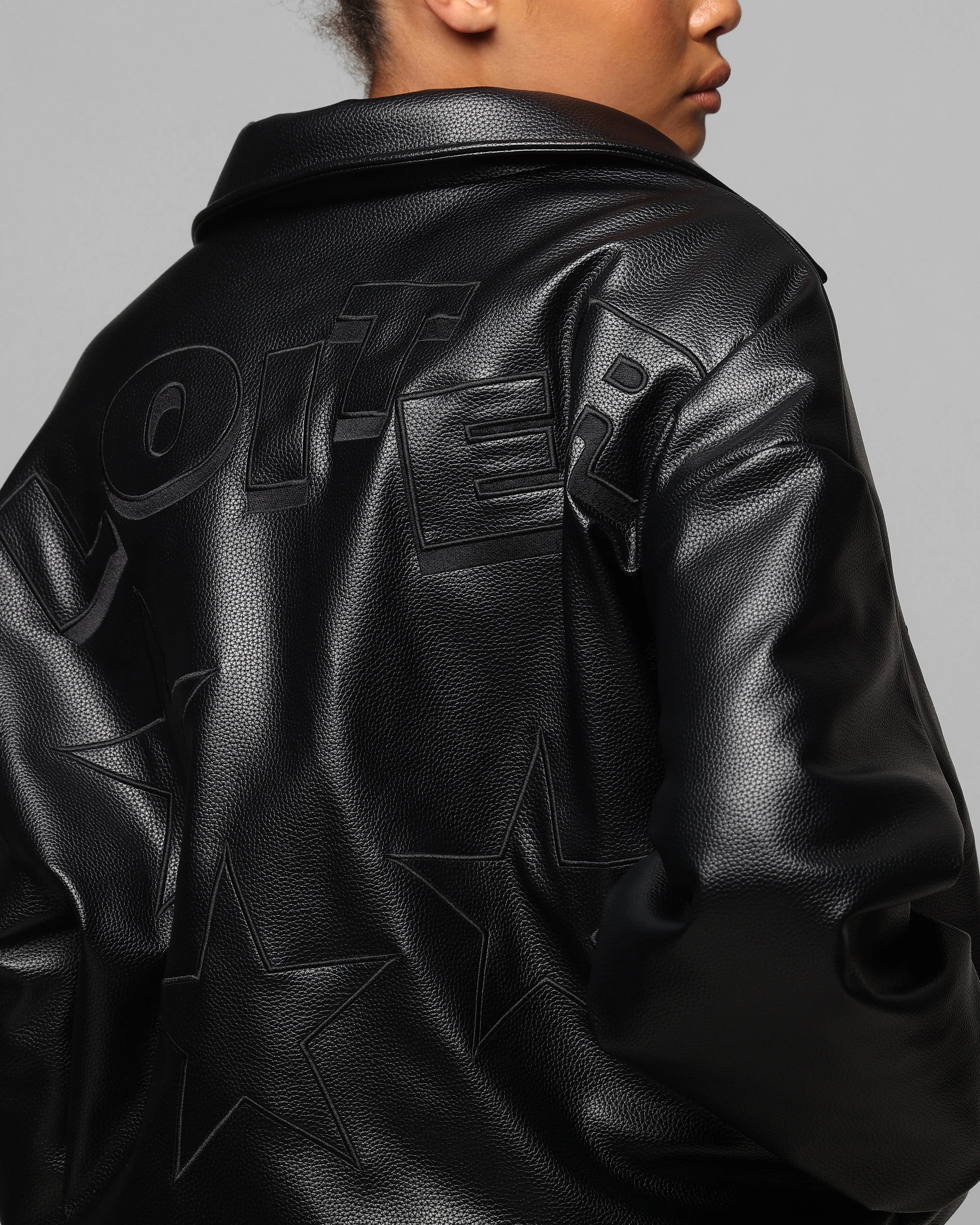 Loiter Solar Vegan Leather Varsity Jacket Black