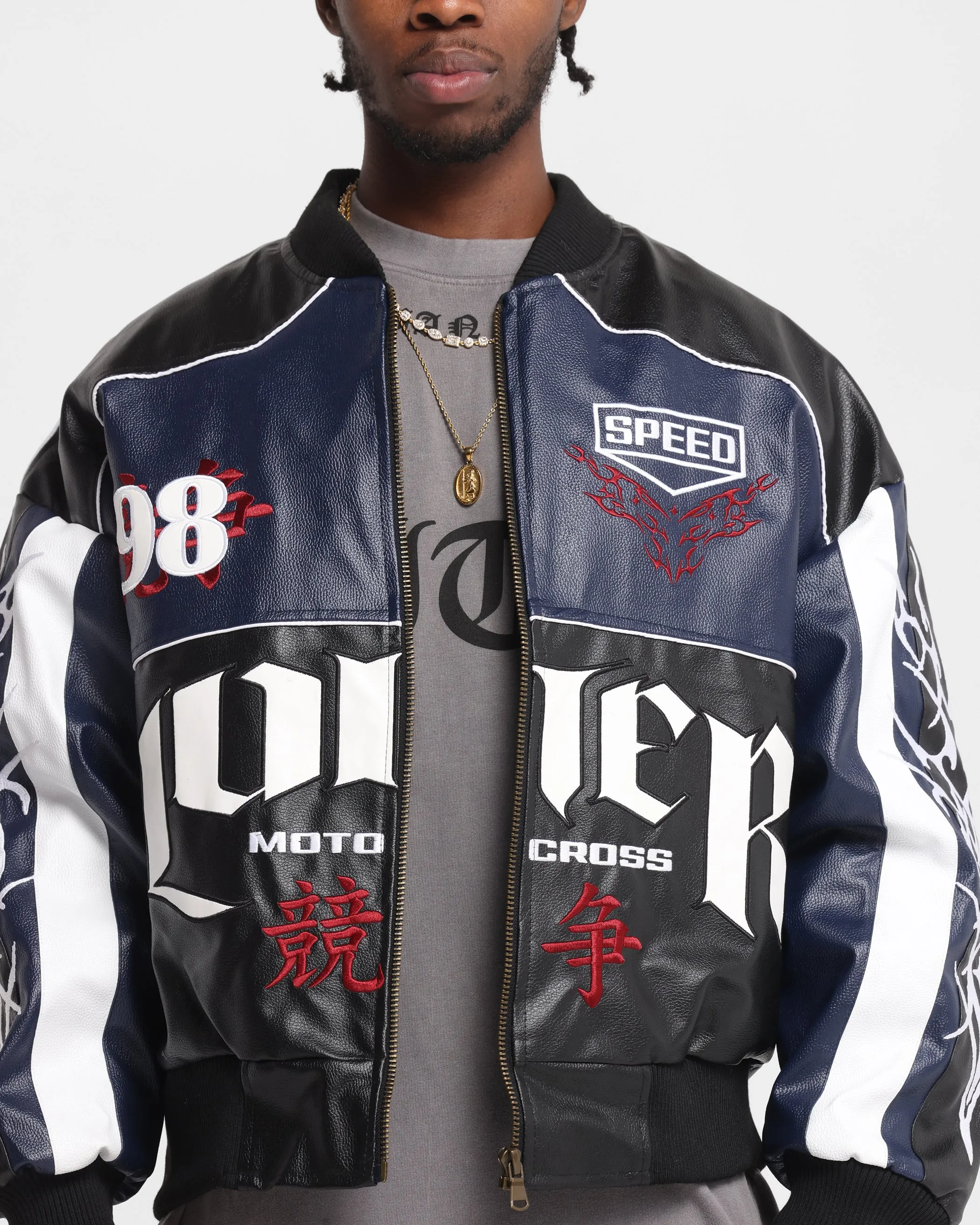 Loiter Tokyo Drift Vegan Leather Jacket Navy