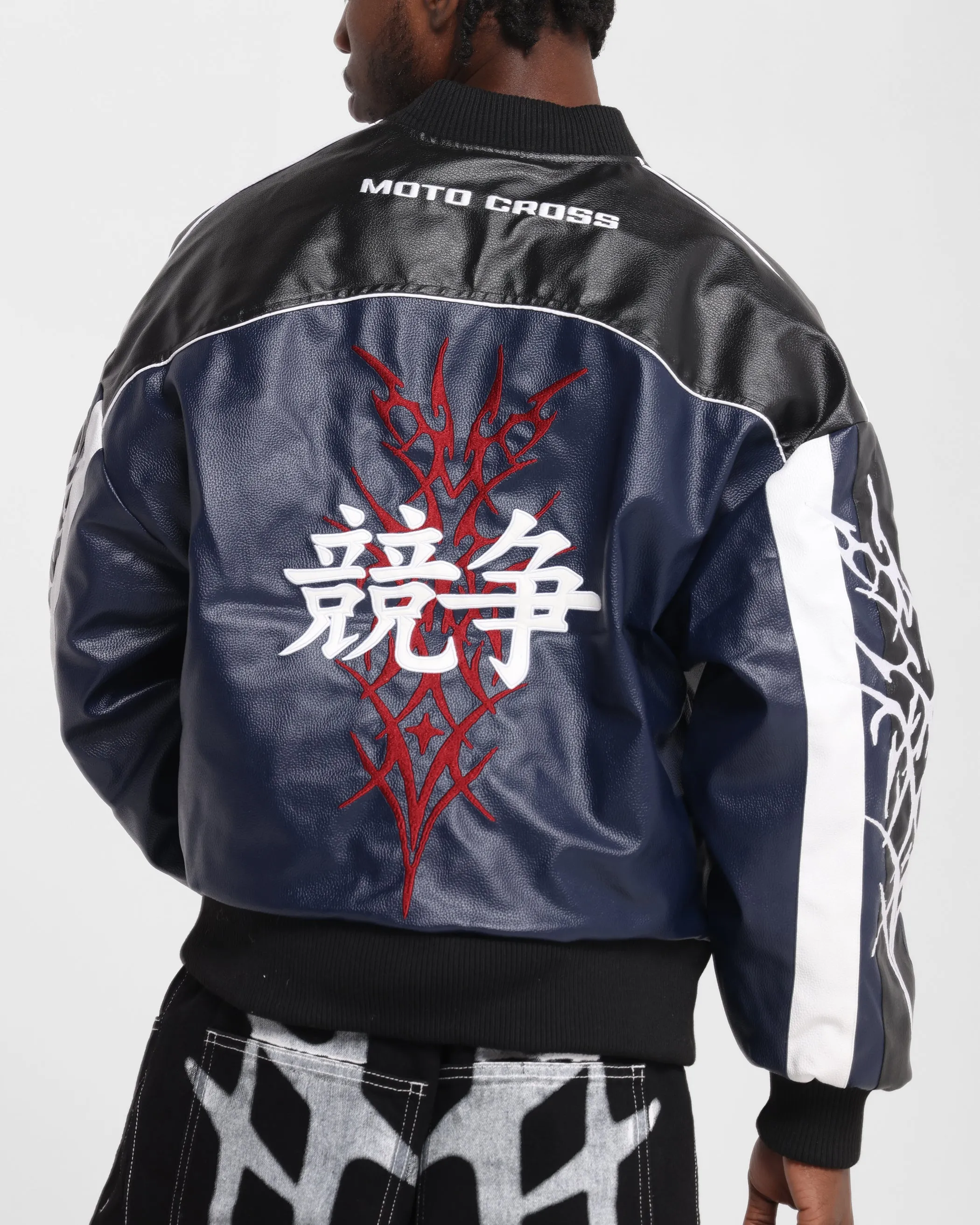 Loiter Tokyo Drift Vegan Leather Jacket Navy