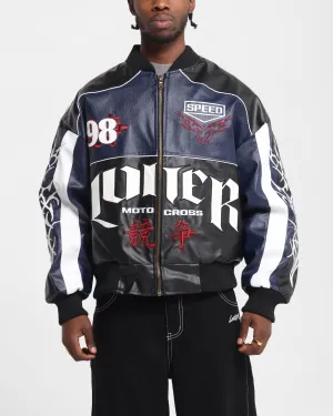 Loiter Tokyo Drift Vegan Leather Jacket Navy