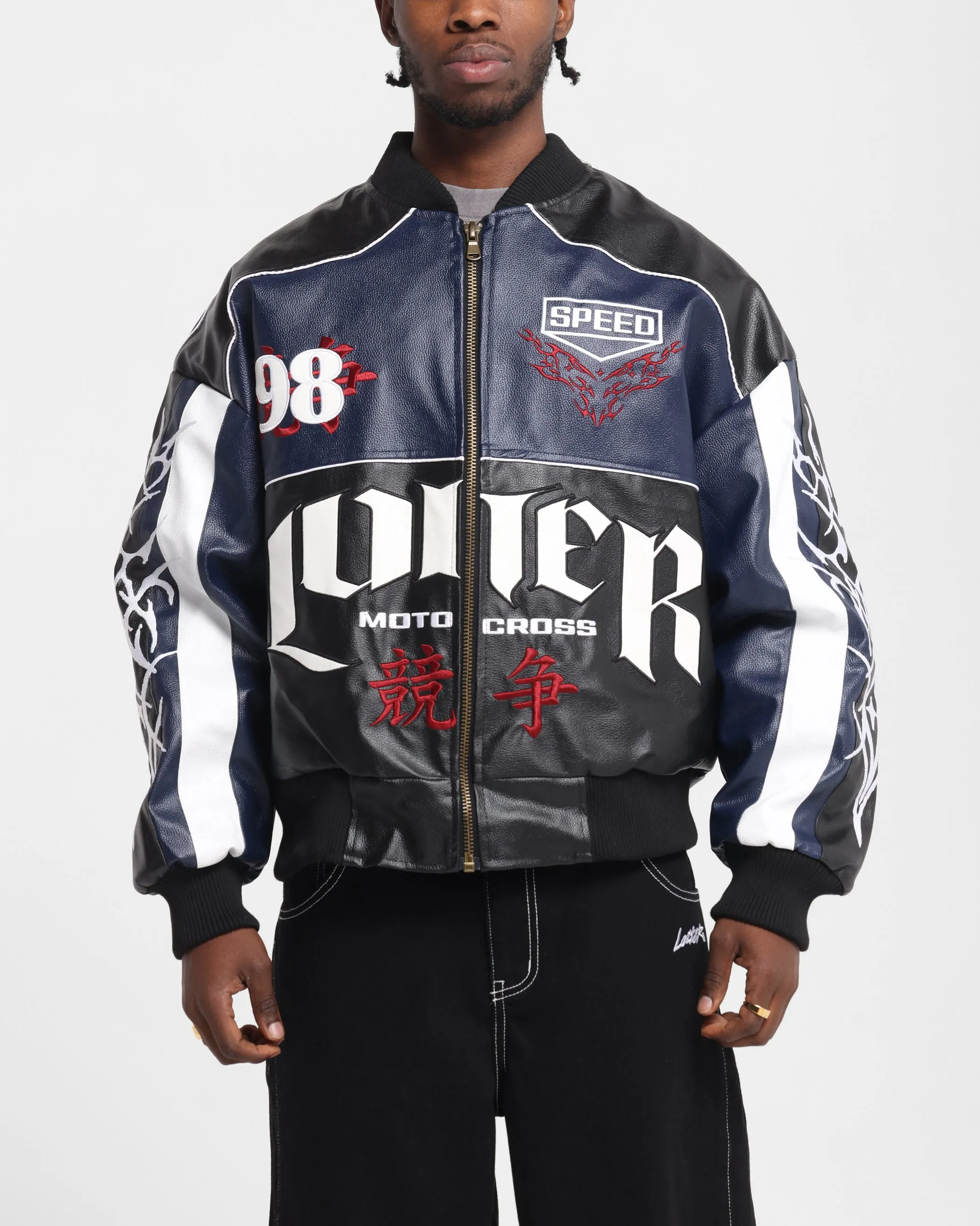 Loiter Tokyo Drift Vegan Leather Jacket Navy
