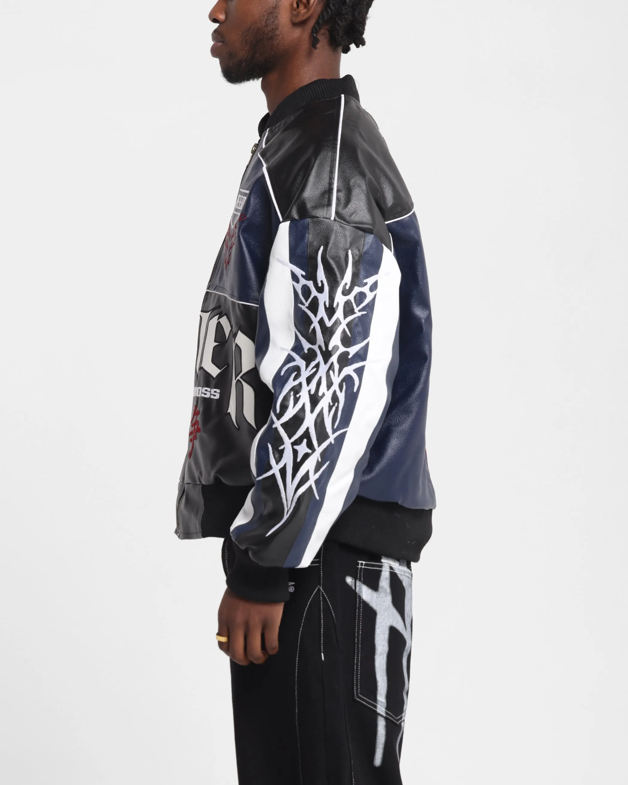 Loiter Tokyo Drift Vegan Leather Jacket Navy