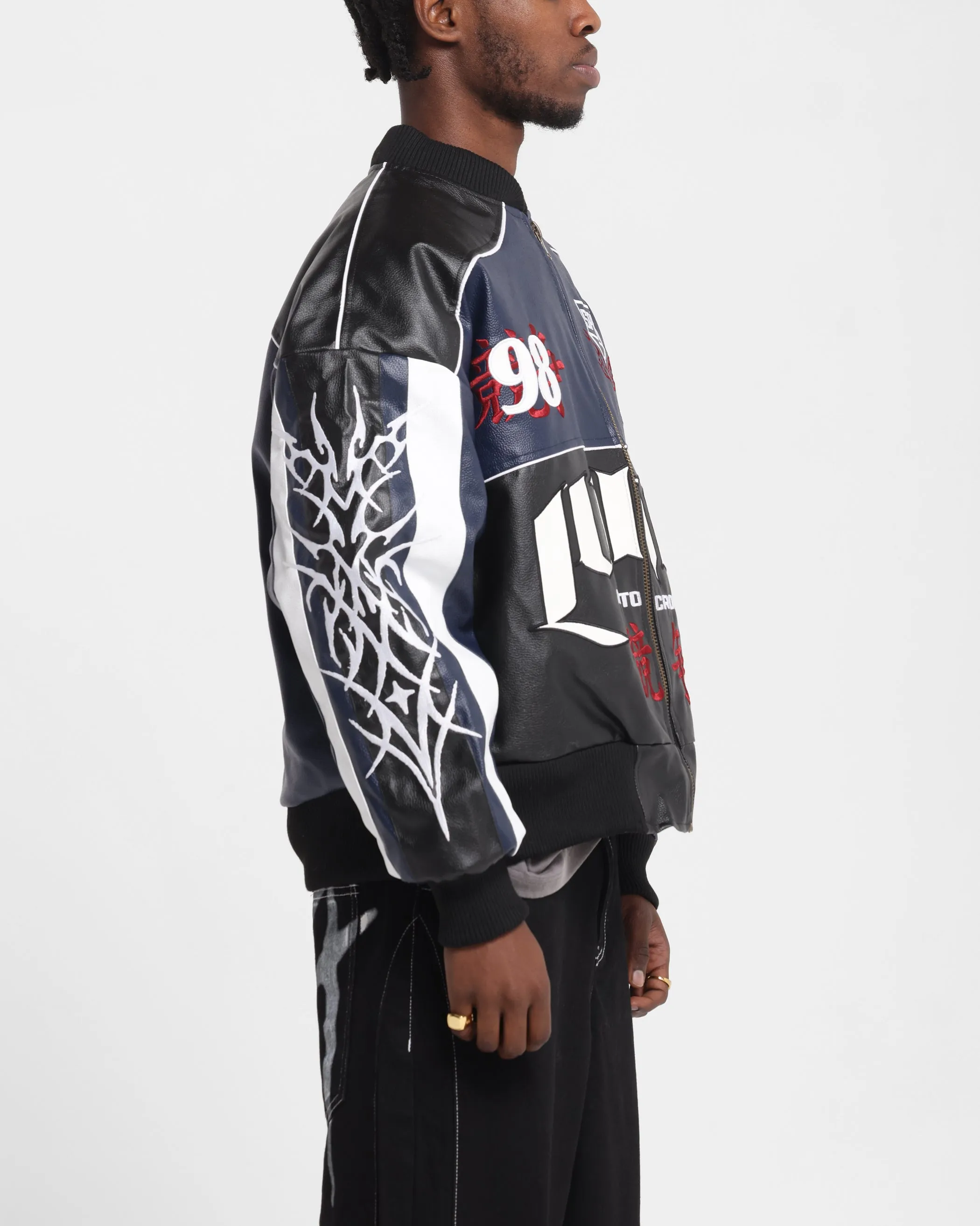 Loiter Tokyo Drift Vegan Leather Jacket Navy
