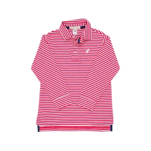 Long Sleeve Prim & Proper Polo, Richmond Red Stripe with Multicolor Stork